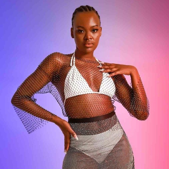 Mesh Crystal Long Sleeve See Through Top - Picture 4 of 7